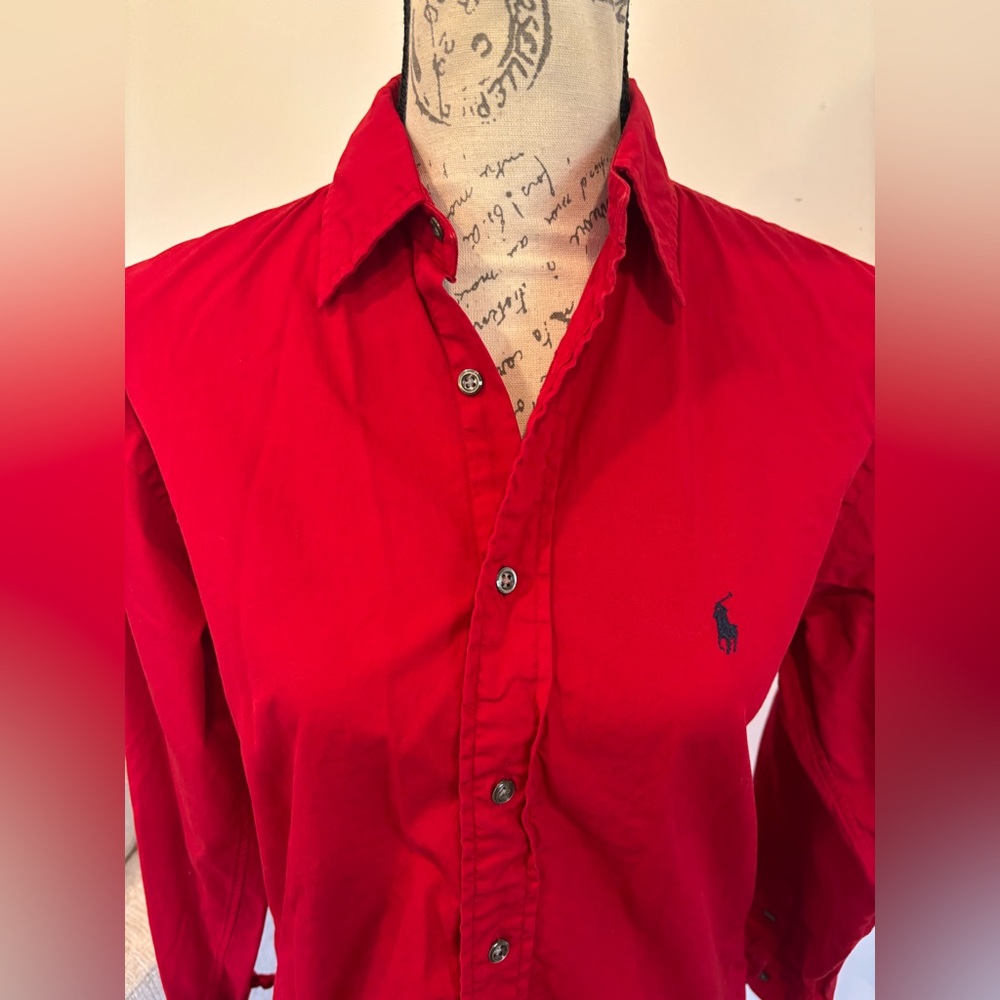 Ralph Lauren blue label button-down red women's shirt size 4 - Picture 2 of 7